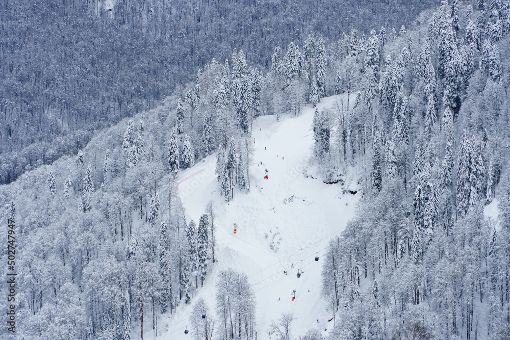 Winter mountain landscape: The Rosa Khutor Alpine Resort near Krasnaya Polyana panoramic background.