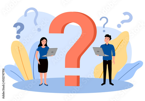 Confused businesspeople asking questions concept vector illustration. Working problem.