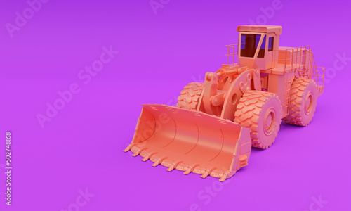 a 3d illustration, bulldozer, excavator machine for construction, copy space, 3d rendering