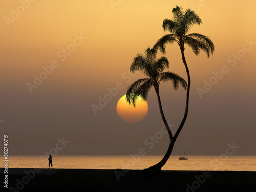 Canvas Print Tropical ocean sunset scene