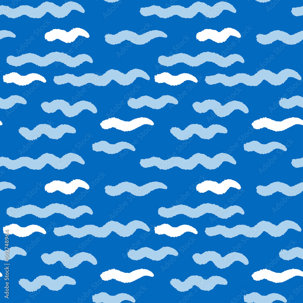 Sea waves simple seamless pattern for summer textile print. Abstract blue ocean hand drawn vector background. Sea waves simple seamless pattern for summer textile print. Abstract blue ocean hand drawn vector background.