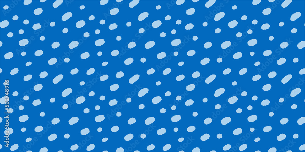 Blue spot, abstract water drops seamless pattern for beach, coastal style textile print. Simple background with paint marks.
