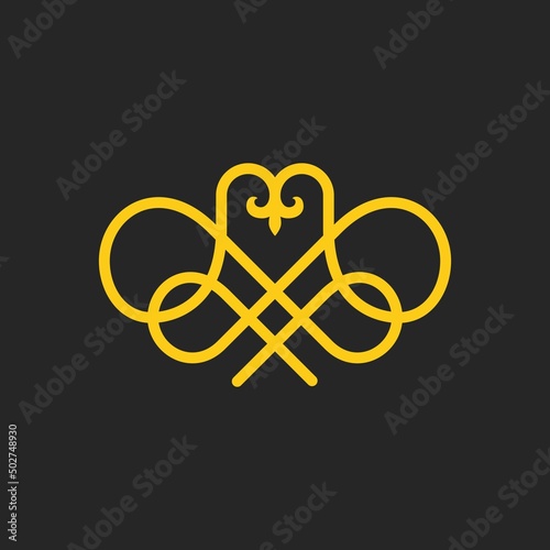 Logo elements: butterfly, bee, owl, wings, ornament and letter M. Vector. Isolate.