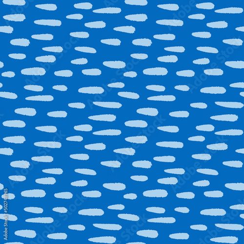 Minimalist blue paint marks seamless pattern. Cute scandi design for summer dress or kitchen textile print.