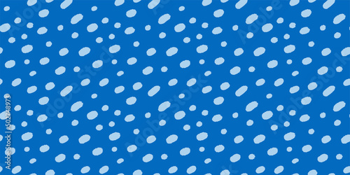 Blue spot, abstract water drops seamless pattern for beach, coastal style textile print. Simple background with paint marks.