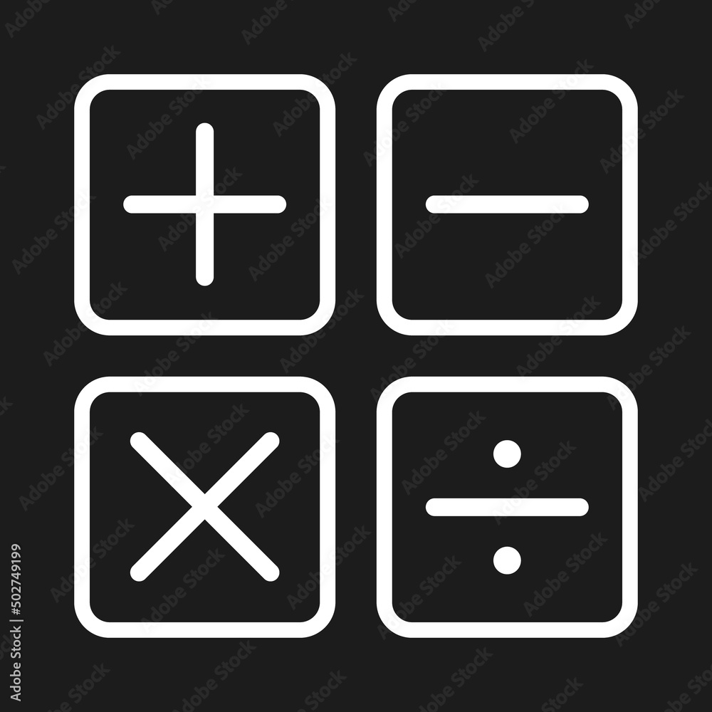 Calculator main buttons. Vector icon set with black background. Calculator main buttons. Vector icon set with black background.