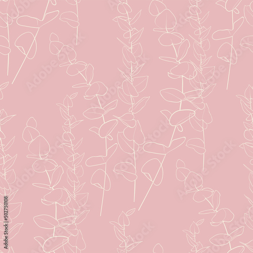 Fototapeta Naklejka Na Ścianę i Meble -  Seamless pattern with eucalyptus leaves. For flyer, poster, cover, textile fabric print. Vector illustration