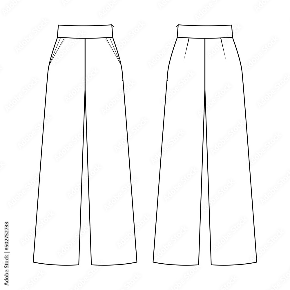 Fashion technical drawing of high waisted wide leg trousers Stock ...