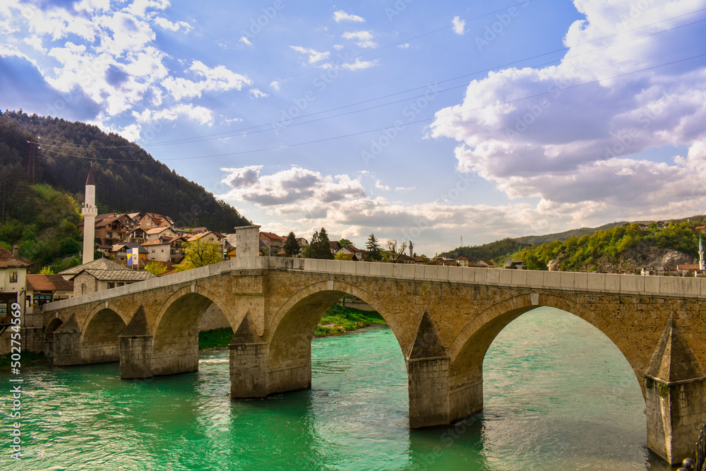 Konjic Neretva river and old bridge in konjic Bosnia And Hezegovina