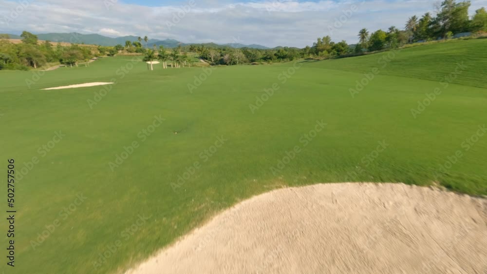 Drone acrobatic evolutions over Vistas Golf and Country Club, Santo Domingo in Dominican Republic. Aerial fpv Drone acrobatic evolutions over Vistas Golf and Country Club, Santo Domingo in Dominican Republic. Aerial fpv