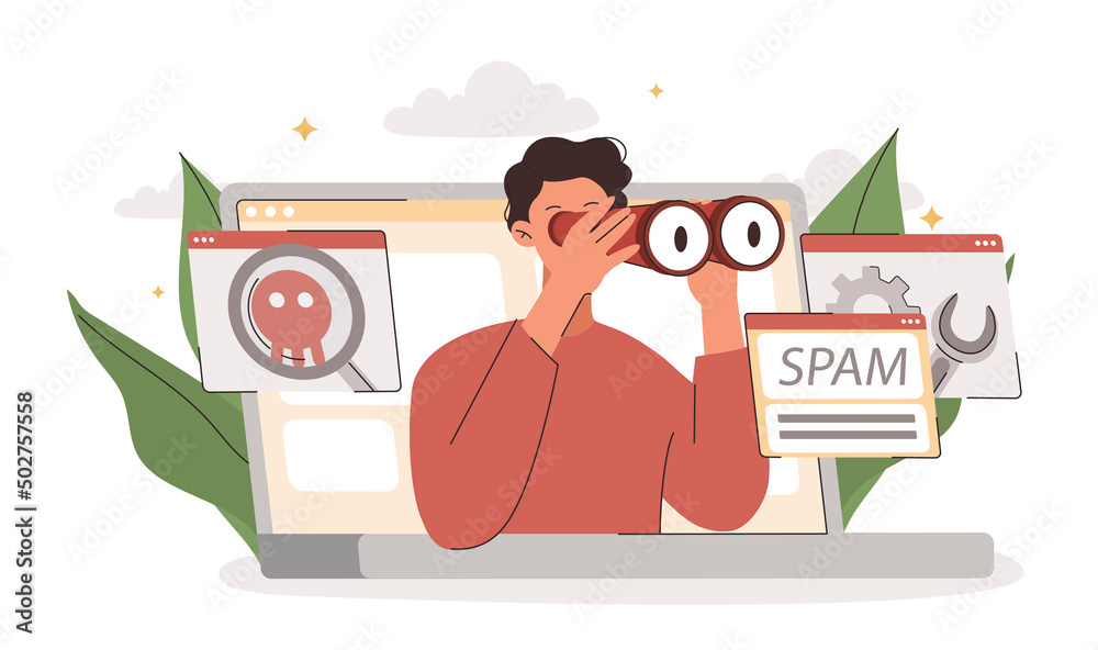 Distant system concept Man looks through binoculars boss evaluates