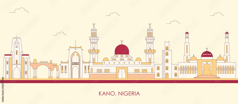 Cartoon Skyline panorama of city of Kano, Nigeria - vector illustration