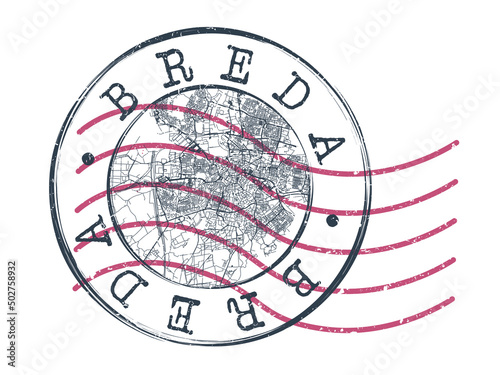 Breda, Netherlands Stamp Map Postal. Silhouette Seal Roads and Streets. Passport Round Design. Vector Icon. Design Retro Travel National Symbol.