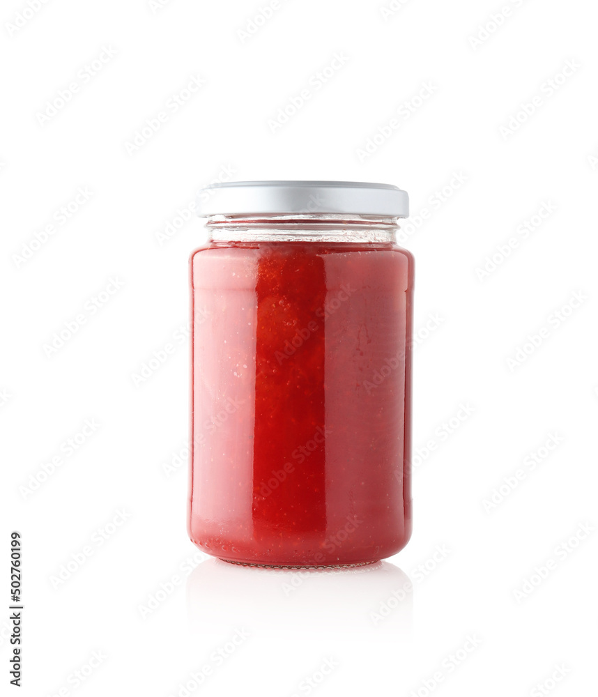 Strawberry jam in jar isolated on white background. Strawberry jam in jar isolated on white background.