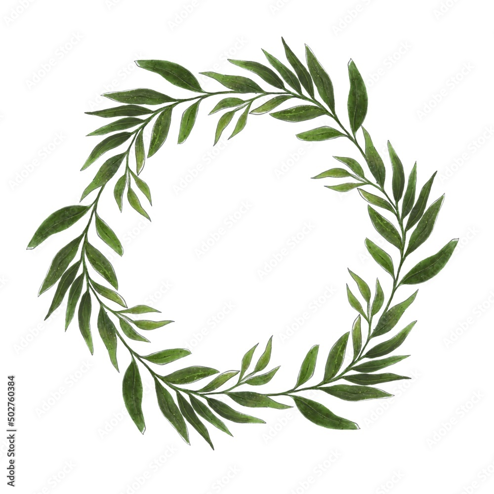 Watercolor laurel wreath, isolated on white background. Hand drawn illustration