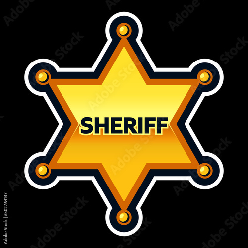 Golden hexagonal sheriff star, cowboy badge, vintage token, police identification, sheriff's symbol.