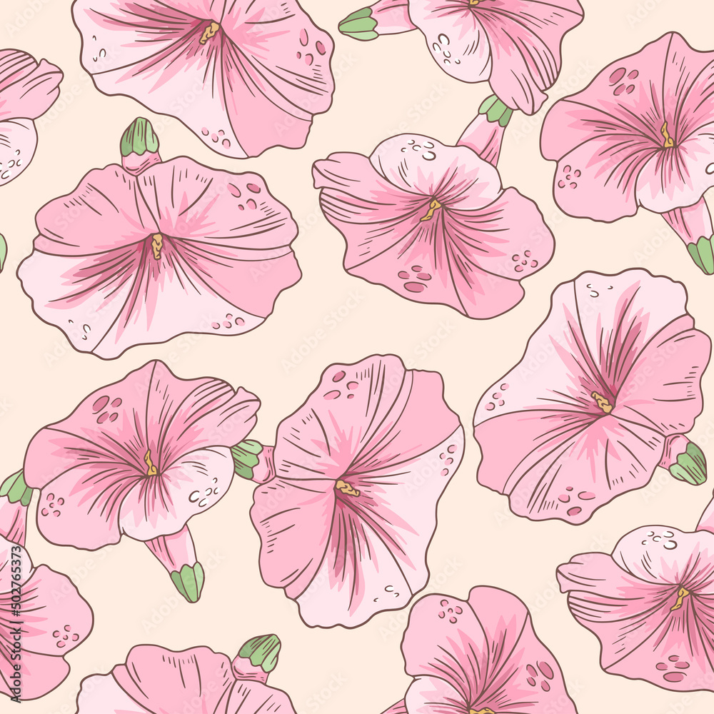 Fototapeta Floral Pastel Hand Drawn Seamless Pattern Background