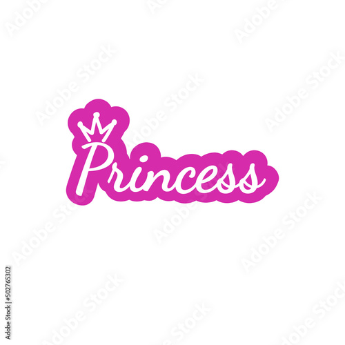 Hand drawn lettering little princess with crown foe print, clothe, card, decor. Kids print for girl.

