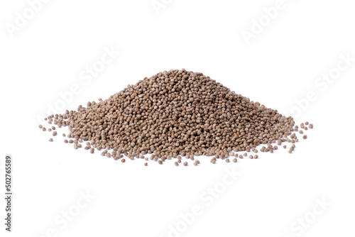Pile of perilla flutescens seeds isolated on white background