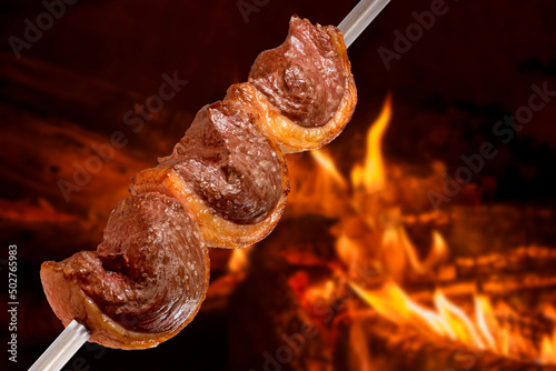 Picanha barbecue roasted on the spit on the coals. This type of barbecue is widely consumed throughout Brazil