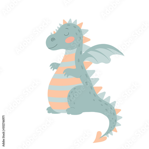 Cute little cartoon fairy dragon. Isolated on a white background.