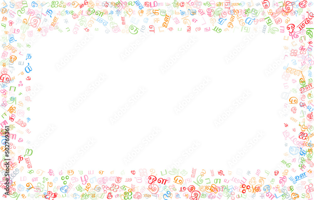 Colorful vector background made from Tamil alphabets, scripts, letters or characters in flat style.