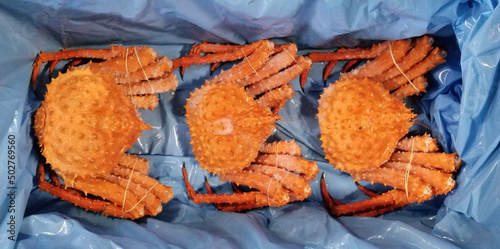 Cooked Alaskan king crab in a box