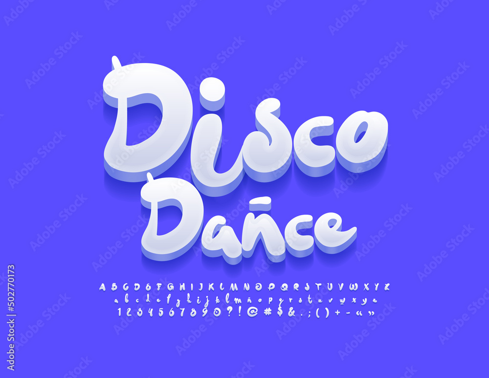 Vector playful emblem Disco Dance. Stylish Handwritten Font. Artistic Alphabet Letters and Numbers Vector playful emblem Disco Dance. Stylish Handwritten Font. Artistic Alphabet Letters and Numbers