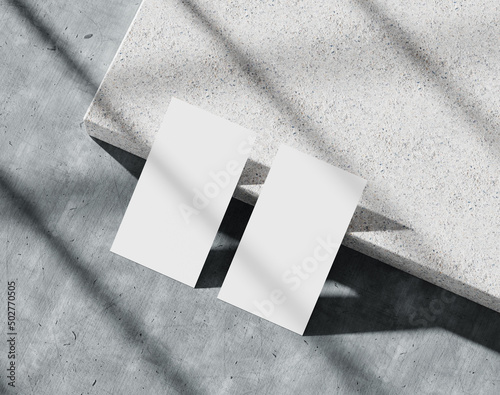 Blank white business card on the concrete, branding paper, 3d rendering, 3d illustration 