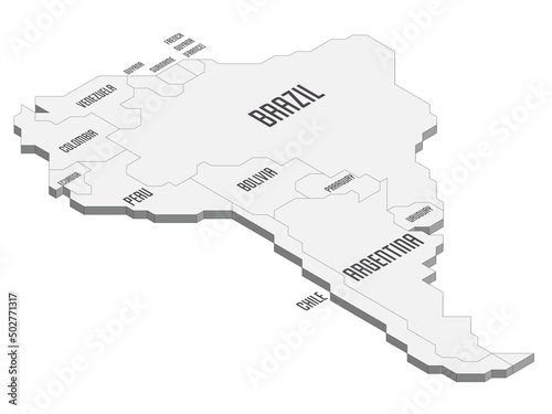 Isometric political map of South America