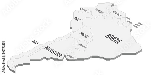 Isometric political map of South America
