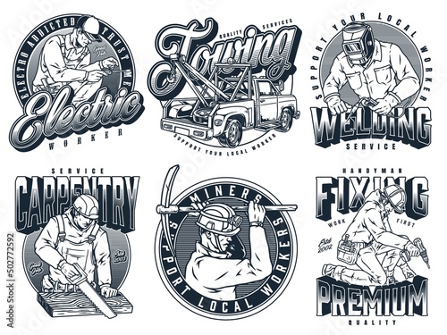 Woodworking and metalworking emblems set