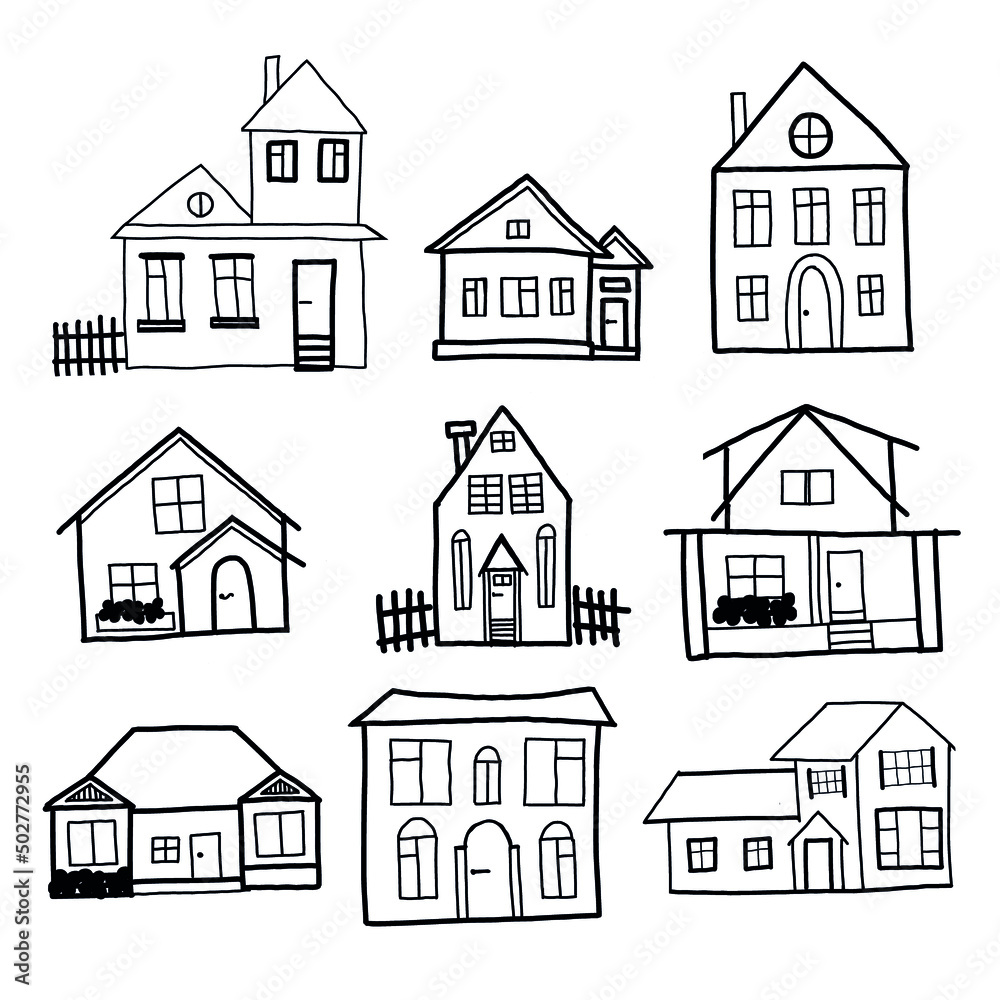 Set of hand drawn vector houses. Set of hand drawn vector houses.