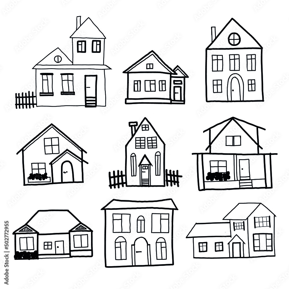 Set of hand drawn vector houses.