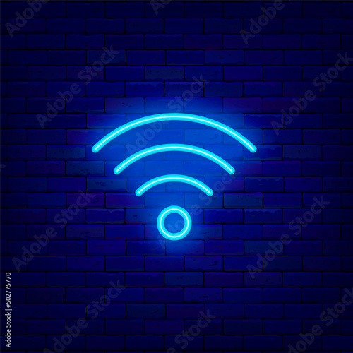 Wifi neon signboard. Turquoise internet badge for cafe and bar. Free wifi zone. Vector stock illustration