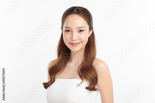 Beautiful young asian woman with clean fresh skin on white background, Face care, Facial treatment, Cosmetology, beauty and spa, Asian women portrait. © kitthanes