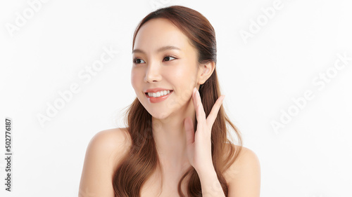 Beautiful young asian woman with clean fresh skin on white background, Face care, Facial treatment, Cosmetology, beauty and spa, Asian women portrait.