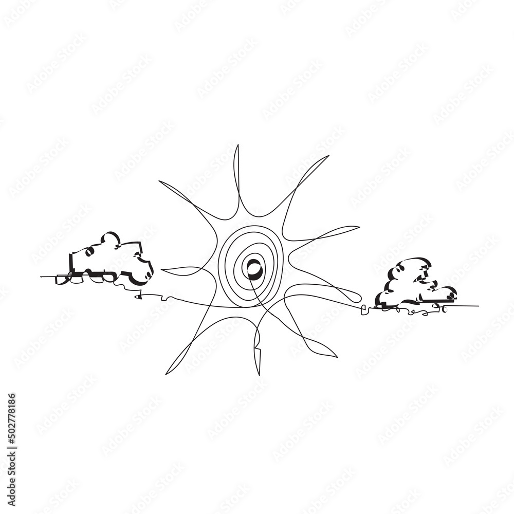 Continuous line drawing. summer with sun and clouds. Illustration icon vector Continuous line drawing. summer with sun and clouds. Illustration icon vector