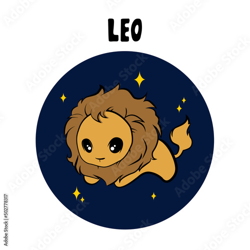 Leo zodiac sign on white background. Horoscope sign in twelve zodiac. Vector illustration.