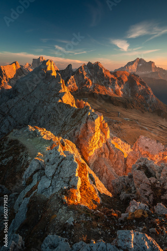 Autumn in the Italian Dolomites. The most beautiful time of the year to visit this place. Beautiful colors and breathtaking views. Mountain peaks above the valleys. © PawelUchorczak