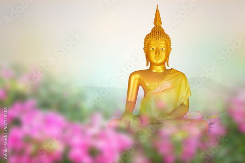 Magha Asha Visakha Bucha Day, golden Buddha image. Soft image and smooth focus style photo