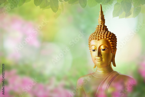 Magha Asha Visakha Bucha Day, golden Buddha image. Soft image and smooth focus style photo