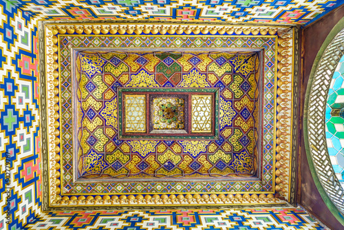 Ceiling decorations of the entrance to the harem in the former summer residence of Emir Sitorai Mohi Xosa in Bukhara, Uzbekistan photo