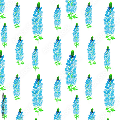Schilderij op canvas Bluebonnets Flowers Watercolor Floral Pattern