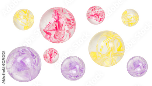 Glass balls colorful spheres isolated on white background with clipping path