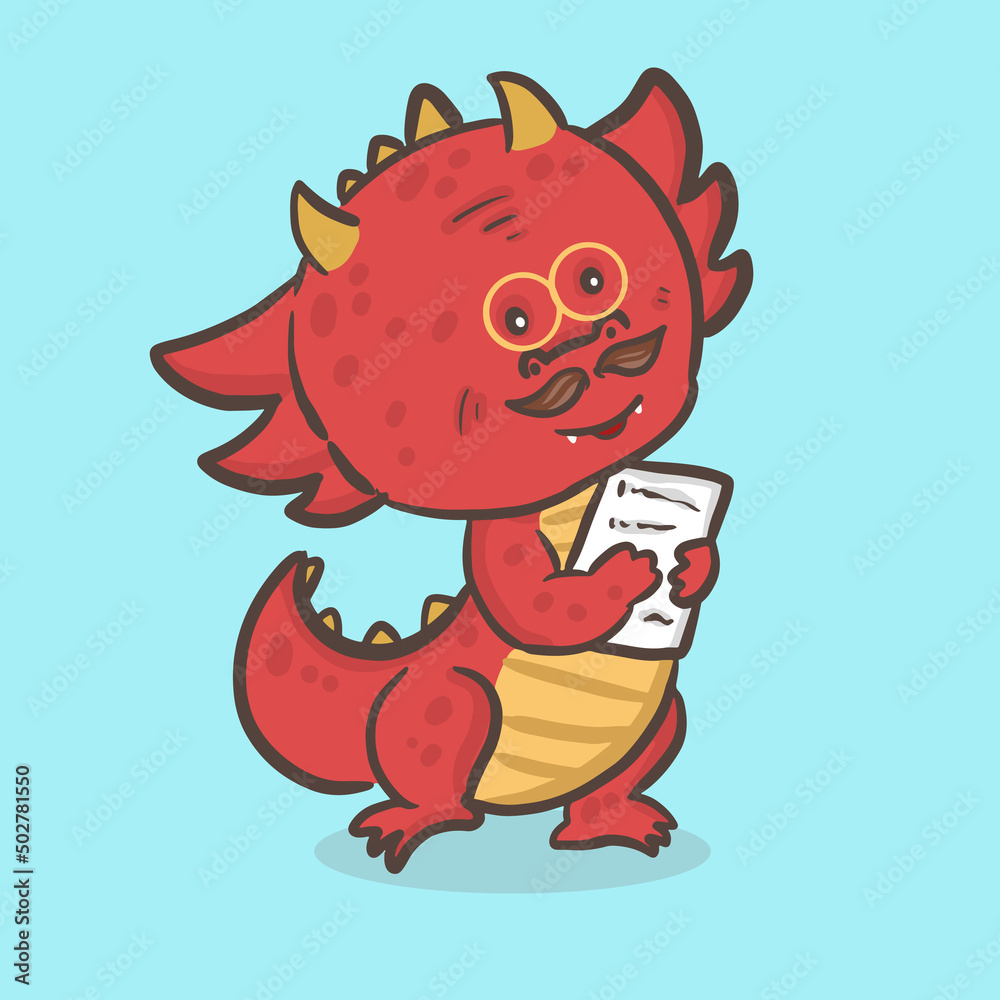 Fototapeta premium cute dragon cartoon teacher character illustration, back to school concept