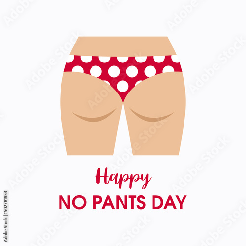 Happy No Pants Day vector. Woman back in polka dot panties icon vector. Buttocks without pants vector. The first Friday of May. Important day
