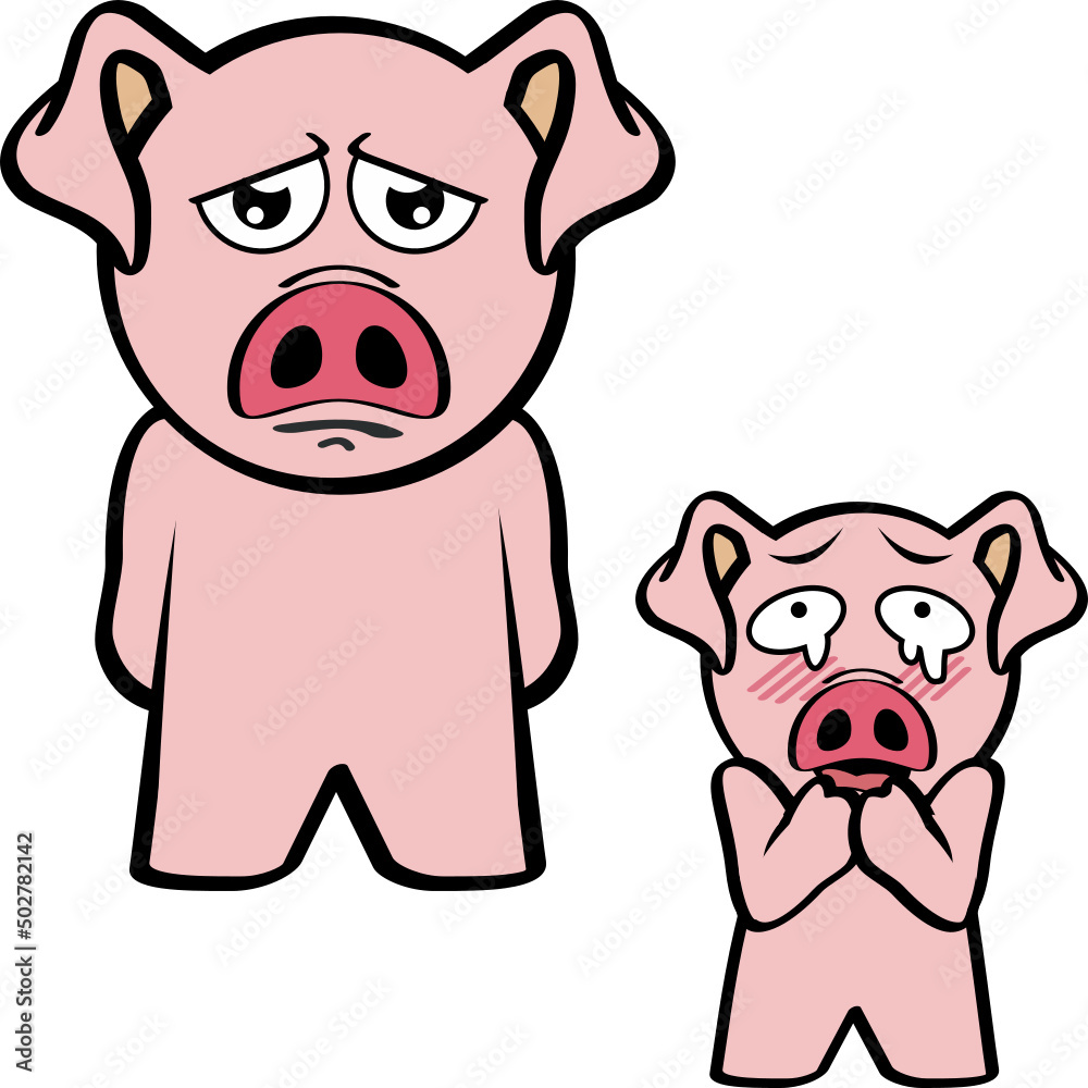 Obraz premium chibi pink piggy cartoon expressions pack illustration in vector format