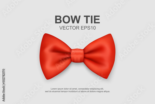 Vector 3d Realistic Red Bow Tie Icon Closeup Isolated on White. Silk Glossy Bowtie, Tie Gentleman. Mockup, Design Template. Bow tie for Man. Mens Fashion, Fathers Day Holiday