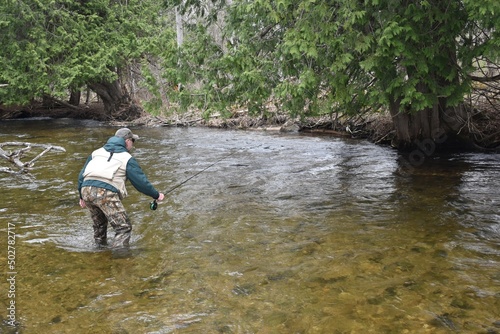 An angler fishing on a river 
